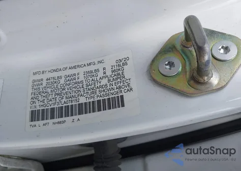 2020 Honda Accord Sport из США, поврежденный, VIN 1HGCV1F37LA078152